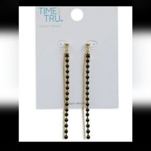 Time and Tru Women's Black Soot Linear Stone with Chain Earrings